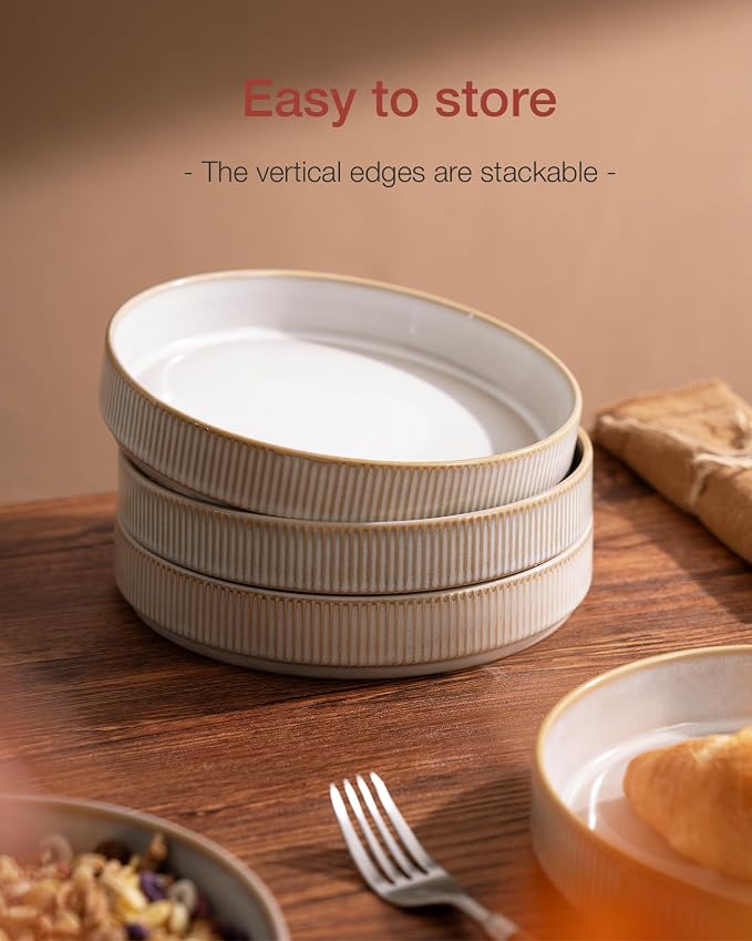 famiware Star 8.25" Pasta Bowls Set of 6, Bowl Plates, Cappuccino White | - Image 5