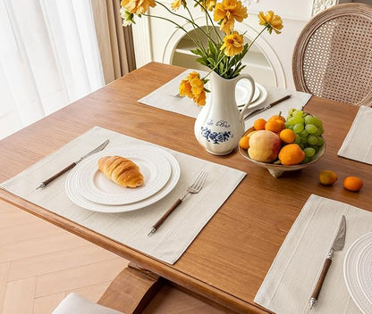 Linen Checked Placemats Set of 4, Ivory Rustic Place Mats 12x18 Inch | Raised - Image 5