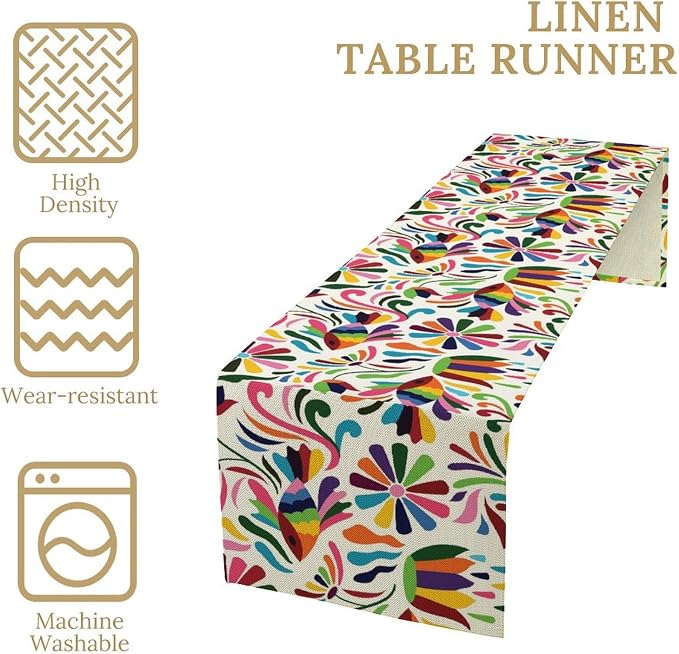 YCness Mexican Floral Themed Table Runer, Linen Colorful Mexican National - Image 6