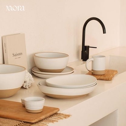 MORA Jumbo and Large Bowls Set of 2, 2.5 and 1.5 Qt Ceramic Pottery Mixing Bowls - Microwave and Dishwasher Safe - Oat