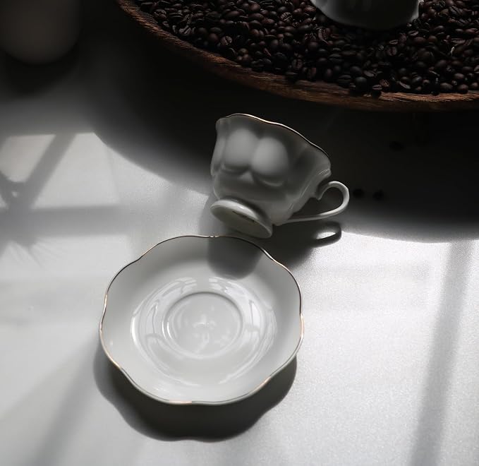 Guangyang 12 Pieces Tea Cup set Fine Porcelain 6oz Cup and Saucer set of 6 - Image 6