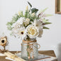 Artificial White Flowers with Vase, Fake Flowers Arrangement for Home Decor, Faux Flowers for Farmhouse Coffee Table Decor, House Kitchen Centerpiece Table Decorations