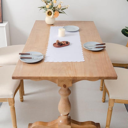 Small Solid White Farmhouse Scalloped Table Runner 13 x 36 Inchs | Washable - Image 3