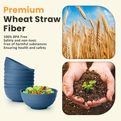 Deep Noodle Bowls Set of 8: 60oz Large Wheat Straw Bowls - Image 3