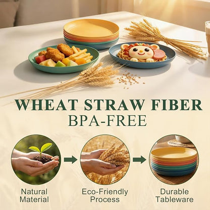 Wheat Straw Plate 8 Inch, Unbreakable Dinner Plates Set of 8, Microwave & - Image 3