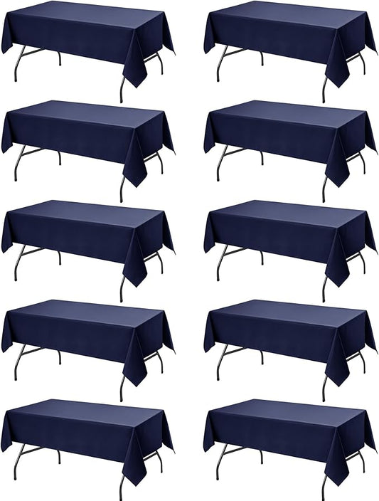 10-Pack Navy Blue Tablecloths for Rectangle Tables, 60 x 102 Inches, Stain-Resistant Polyester Fabric for 6 Foot Tables - Washable Table Covers for Weddings, Birthday Parties, Events