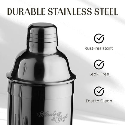 Mixology & Craft Cocktail Shaker Set with Stainless Steel Stand - 9-Piece Bartender Kit with Recipe Cards - Cocktail Mixer & Barware Tool Set