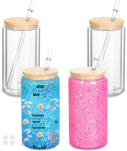 4 Pack 16 Oz Sublimation Snow Globe Tumbler, Snow Globe Cups by Micellwuu