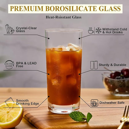 Heat-Resistant Drinking Glasses Set of 6 Double Fashioned Glass Lowball Tumblers 16oz Made From Premium Borosilicate All Crystal-Clear Water Cups, Mixed Drinkware For Daily Use - CL Count (Pack 1)