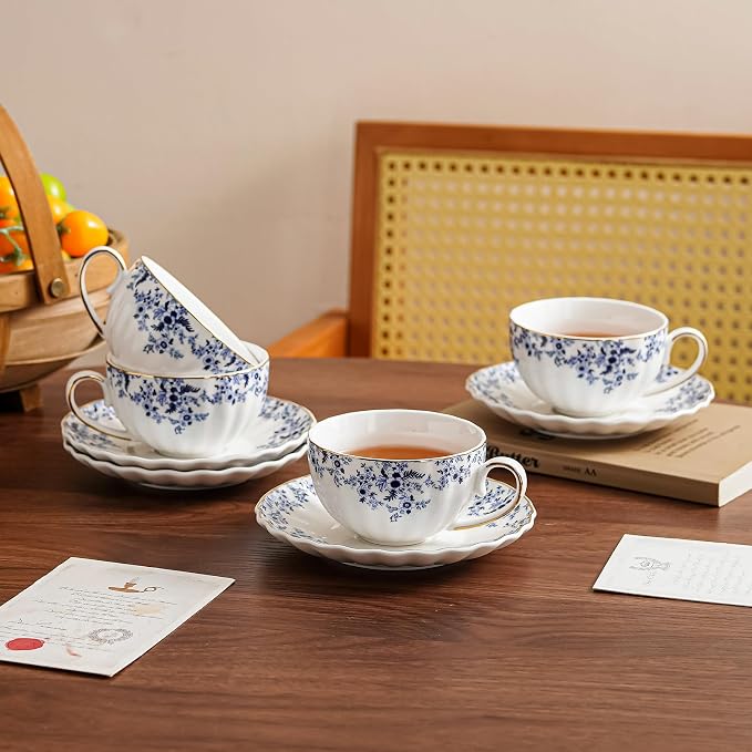 Agyiuns ceramic tea cups and saucers 6oz, floral tea cups - Image 6