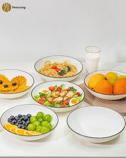 Yeacccng White Pasta Bowls Set of 6, 9.25 Inch 50 Oz Large Ceramic Soup Salad - Image 10