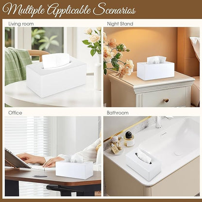 Tissue Box Cover, Rectangular Facial Tissue Holder with Bottom, Decorative Storage Box for Bathroom Vanity, Countertops, Dressers, Night Stand, Car, RV, Parlors and Offices - White