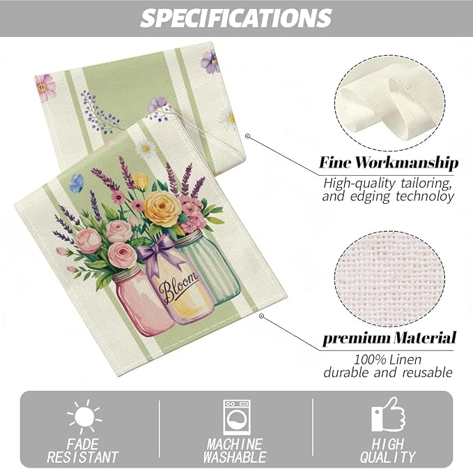 Vase Bloom Tulip Lavender Summer Table Runner, Home Dining Party Decor | Linen - Image 2