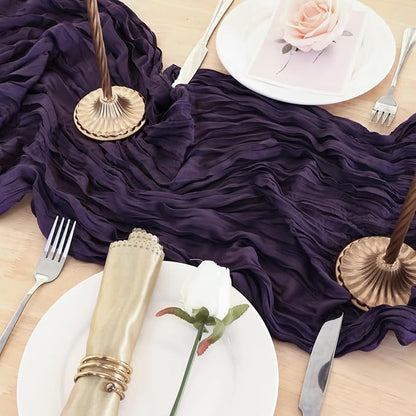 1 Pack Dark Purple Cheesecloth Table Runner 120 Inch Boho Wedding Decor | - Image 5