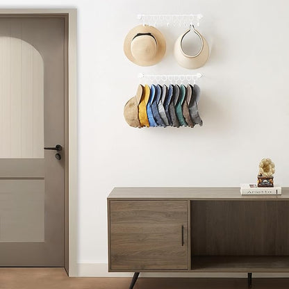 Viklluyr Hat Wall Rack Cap Organizer: Baseball Hat Racks Display Holder with 20 Hooks Modern Metal White Hats Storage Wall Mounted Caps Hanger Set of 2 for Closet Door Bedroom Entryway Laundry