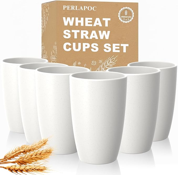 Wheat Straw Unbreakable Cup, 20 OZ Reusable Water Drinking Glasses Sets of 6 by Perlapoc