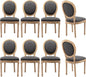 Vintage French Dining Chairs Set of 8, Round Back Accent Chairs with Linen Seat and Solid Wood Frame, Farmhouse Sillas de Comedor Upholstered for Dining Room & Kitchen, Gray