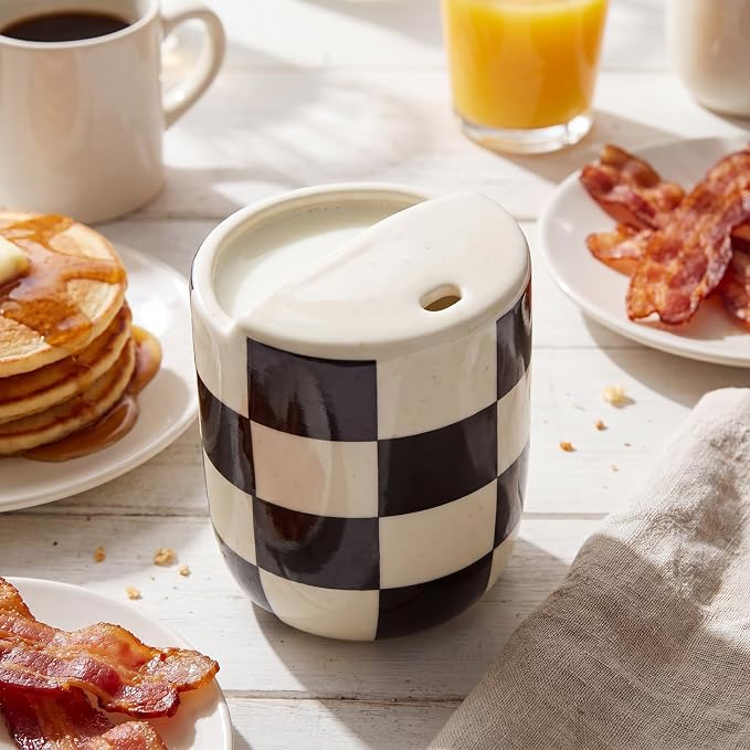 Ceramic Mug with Sip Hole 10 oz Novelty Checkered Coffee Mug | Hand Painted - Image 5