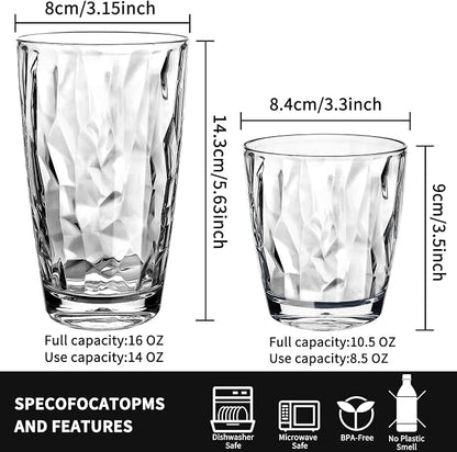 Top-spring 12+16 Oz Reusable Plastic Water Tumbler 8pcs Clear BPA Free | - Image 3