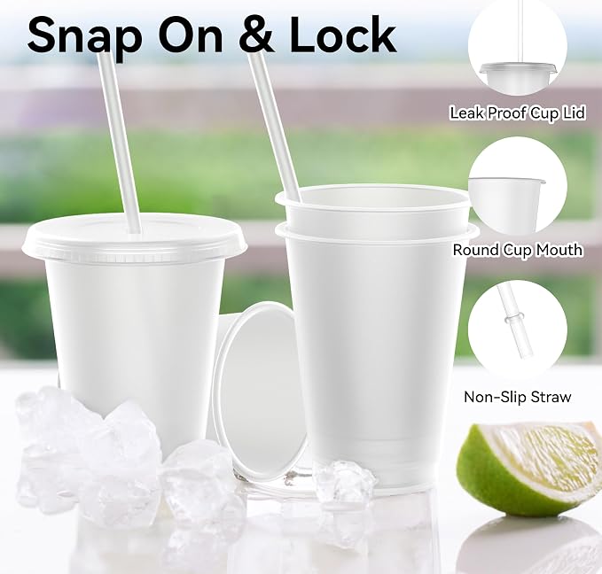 Reusable Translucent Plastic Cups - 16 oz Frosted Clear Cold Drink Tumbler - - Image 3