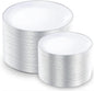 KIRE 200PCS Silver Plastic Plates - White Plastic Plates with Silver Rim Include 100 Dinner Plate and 100 for Dessert/Salad Plate for Birthday/Wedding/Party for Christmas
