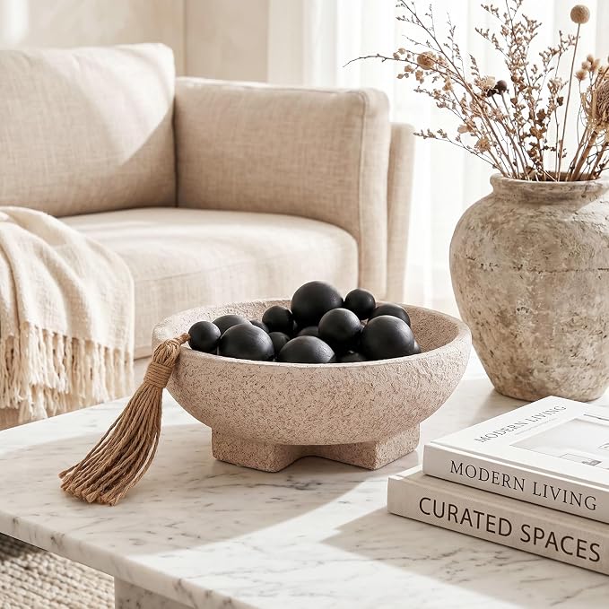 Decorative Bowl for Coffee Table, Modern Round Resin Centerpiece Bowl | Shallow - Image 8