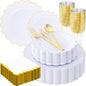 LIYH 210 Pcs Gold Scalloped Plastic Dinnerware Set 30 Guests by LIYHLoveinyourheart