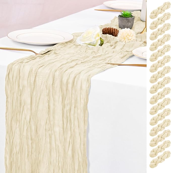 15 Pack Ivory Cheesecloth Table Runner Boho Gauze Wedding Decor | Rustic Sheer by Lumaycens