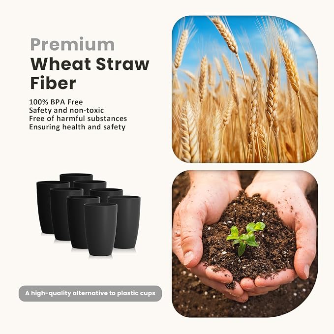 Homienly Wheat Straw Cups 8 PCS Plastic Cups Unbreakable Drinking Cup Reusable - Image 2