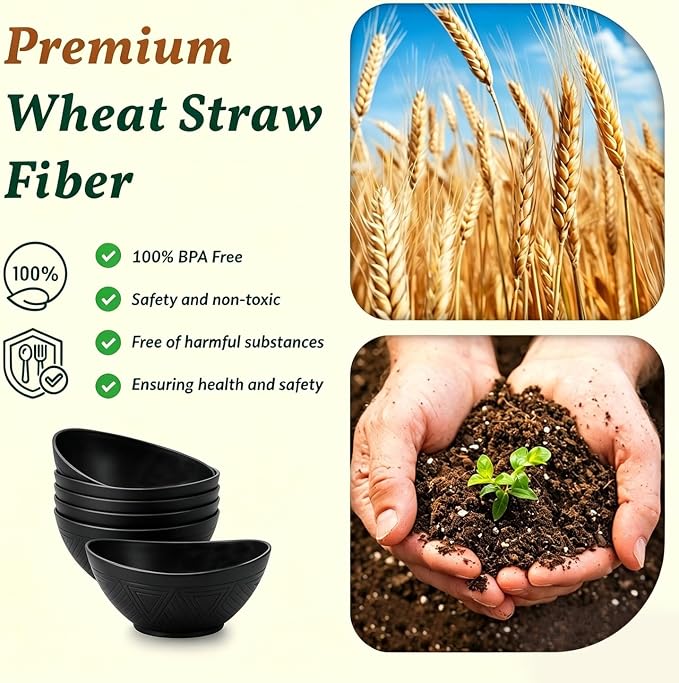Wheat Straw Serving Bowls Unbreakable Oval Bowls Set of 6 Soup Bowls Microwave - Image 3