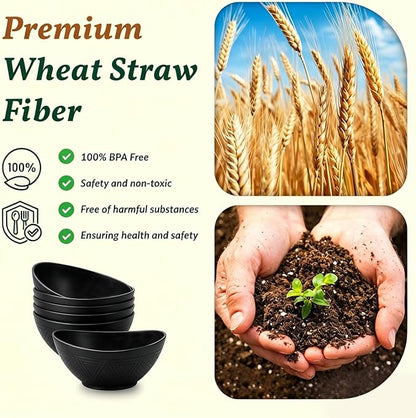Wheat Straw Serving Bowls Unbreakable Oval Bowls Set of 6 Soup Bowls Microwave - Image 3
