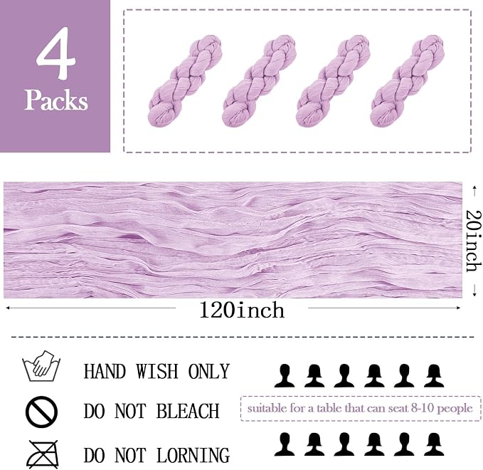 4 Pack Lavender Cheesecloth Table Runner 20 x 120 inch Gauze Table Runners 10 - Image 2