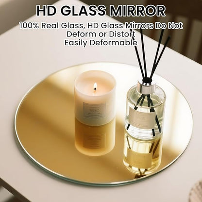 12" Gold Mirror Centerpieces for Table, 12Pcs Glass Round Mirror Table Centerpieces，Color Glass Trays with Feet for Wedding Decorations,Parties,Baby Shower, 2mm Thick