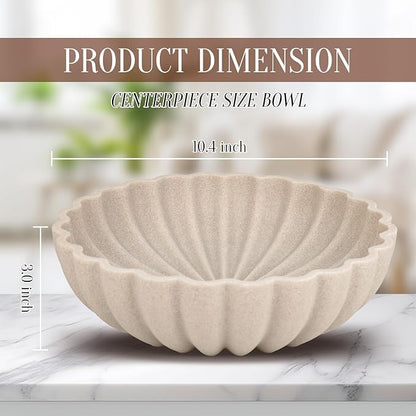 L'ARL GMVOI Large Decorative Bowl - Modern Handicraft Bowls for Home Decor - Fruit Bowl for Kitchen Counter - Key Bowl for Entryway Table - Ruffle Centerpiece Bowl Decor,Artificial Stone Beige