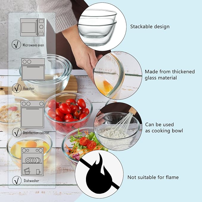 WHJY 3 Pack of 6 Inch Glass Cereal Bowls - Image 6