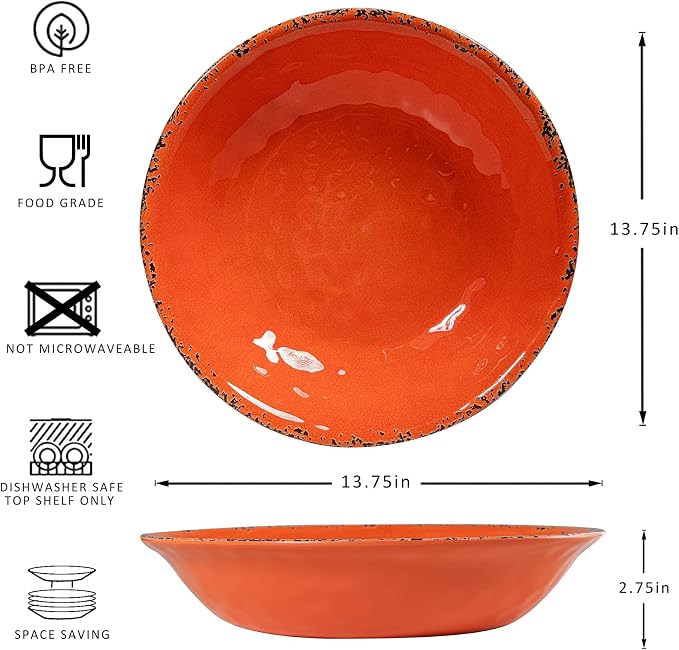 Rustic Melamine 130 OZ Serving Bowls, 13.75” Durable Extra Large Melamine Pasta - Image 6