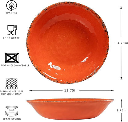 Rustic Melamine 130 OZ Serving Bowls, 13.75” Durable Extra Large Melamine Pasta - Image 6
