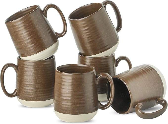 Hasense Coffee Cups Set of 6, 15 oz Stoneware Coffee Mugs by Hasense