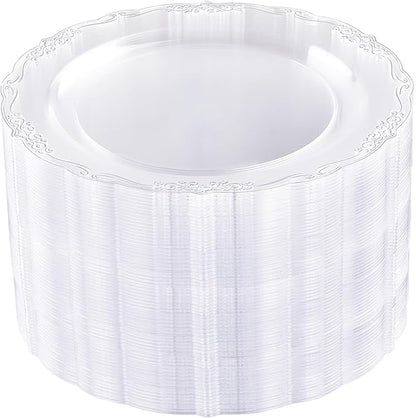 DaYammi 60PCS Clear Plastic Plates, Heavy Duty Clear Disposable Plates Premium 10inch Dinner Plates Hard Plastic Plates Disposable for Party Wedding Bridal Shower