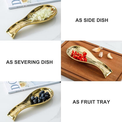 Ceramic Spoon Rest for Stove Top,Large 8.7 Inch Spoon Holder for Kitchen Counter,Porcelain Utensil Rest for Thankgiving and Christmas Gift,Dishwasher Safe and Heat-Resistant,Gold(1 PC)