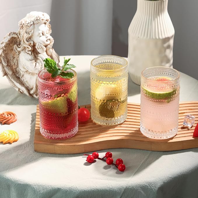Moretoes Large 15oz Hobnail Drinking Glass Set of 12 | Clear Vintage Glassware - Image 4