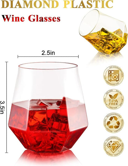 BESTSTAR 40 PCS Clear 12 Oz Diamond Plastic Wine Whiskey Glasses | Stemless - Image 2