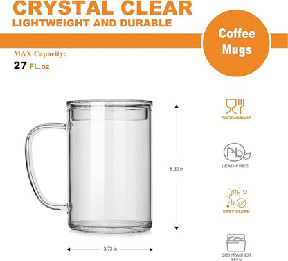 LUXU Glass Coffee Mugs, 27oz Large Glass Coffee Cups Clear Glass Tea Cups - Image 3