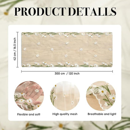 Artoid Mode Daisy Floral Beige Apricot Shaped Gauze Embroidery Table Runner 120 - Image 6
