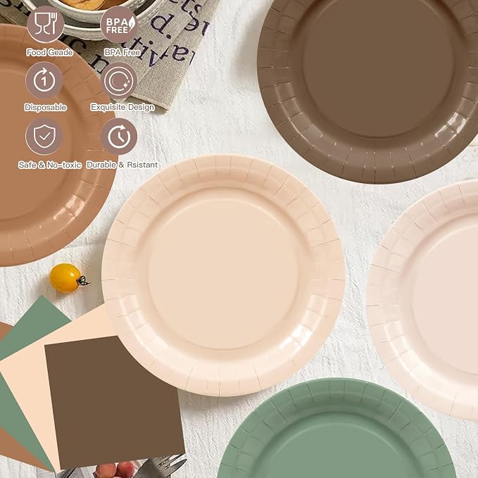 60Pcs Woodland Plates and Napkins Party Supplies, Serves 20 | Sage Green and - Image 4