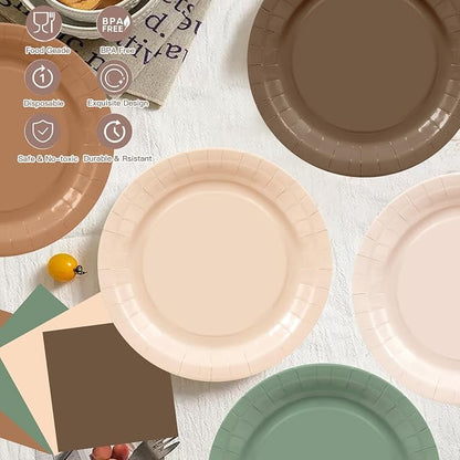 60Pcs Woodland Plates and Napkins Party Supplies, Serves 20 | Sage Green and - Image 4