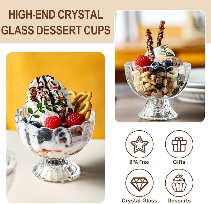 5oz Iced Cream Dessert Bowl, Vintage Footed Tulip Glass Dessert Cups, Cute - Image 5