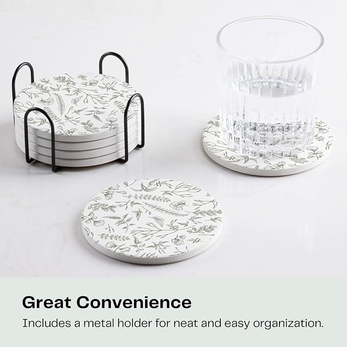 Set of 6 Floral Sage and White Coasters - Image 2