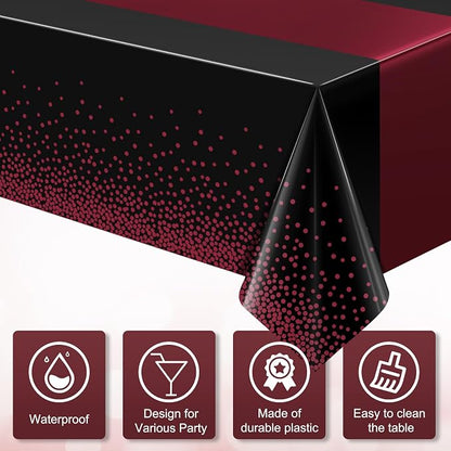 1Pcs Black and Maroon Tablecloth Party Decorations, Plastic Black Table Cloth - Image 3