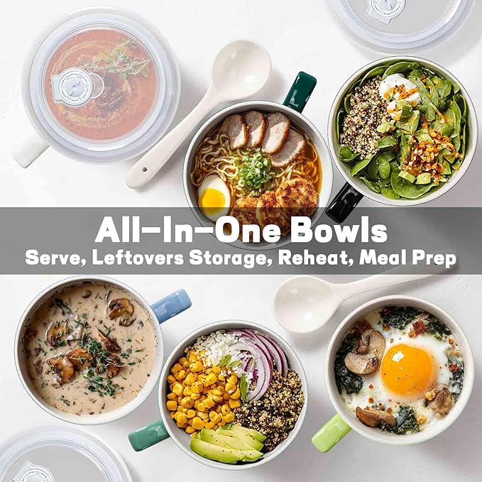 Soup Bowls with Handles & Spoons, 30oz Ceramic Ramen Bowl with Lid, Large Soup - Image 6